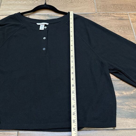 Victoria's Secret Top Women's Large Black Henley Knit Crop Top L - Picture 3 of 6